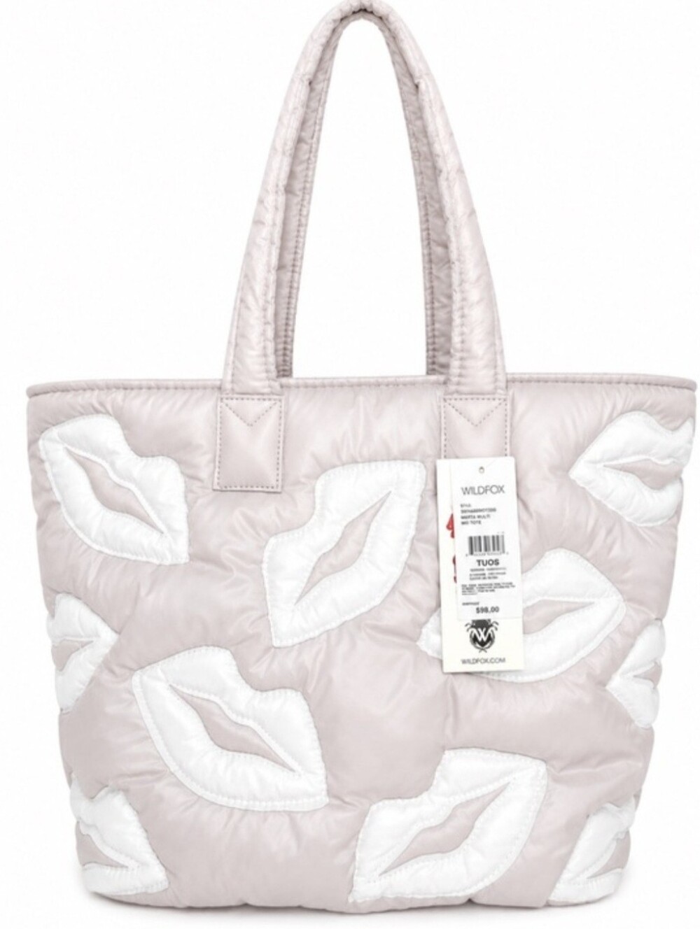 Wildfox Quilted Tote with White Lip Appliqués